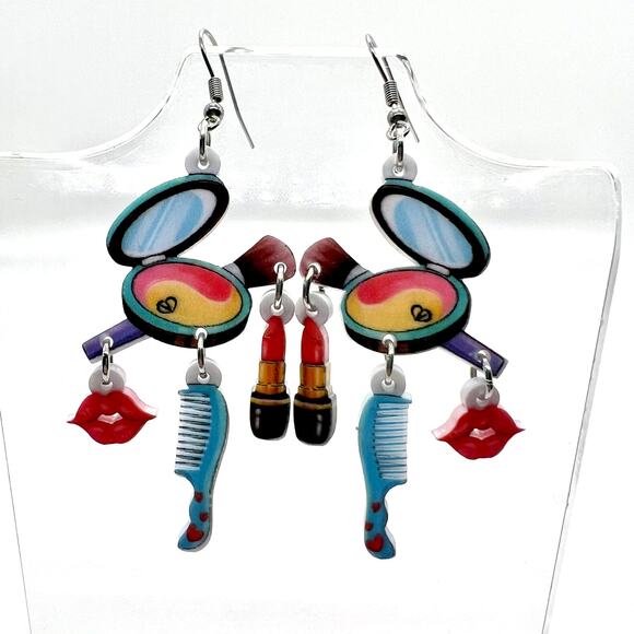 Makeup Compact Earrings - Beauty Accessories - Vlogger Accessories - Beautician - Picture 1 of 8